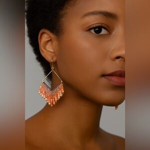 Chic Beaded Earrings in Coral and Gold